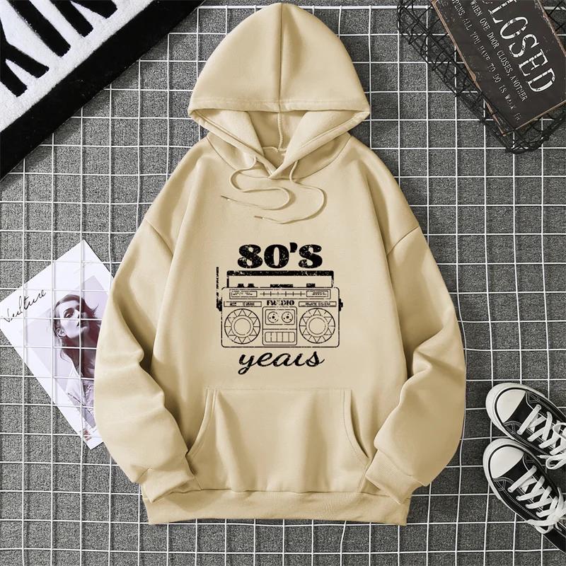 2025 Radio Pattern Hoodie Womens Hoodie Vintage Fashion Long Sleeve Hip Hop Kangaroo Pocket Hoodie Winter Clothes Women