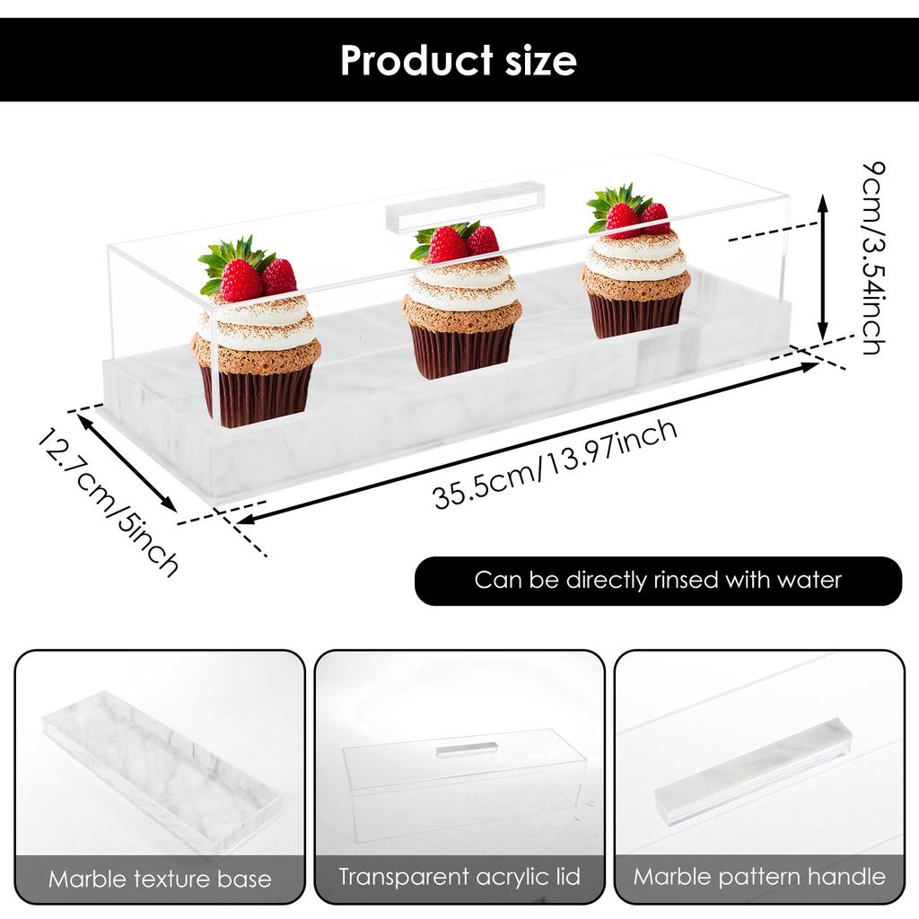 Rectangular Cake Tray with Lid Acrylic Rectangle Cake Stand Clear Rectangle Cake Platter Marbleized Bakery Display Case Stand