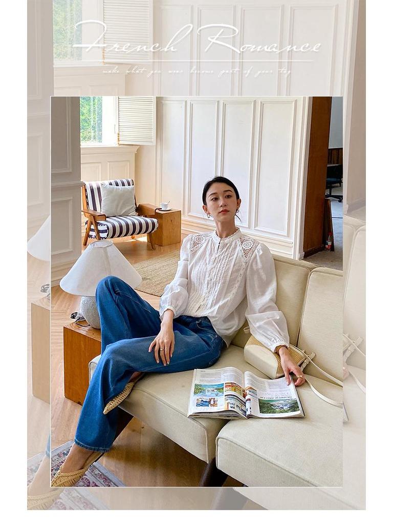 Autumn Women's French Long Sleeve White Shirt - Chic Socialite Style for European & American Fashion