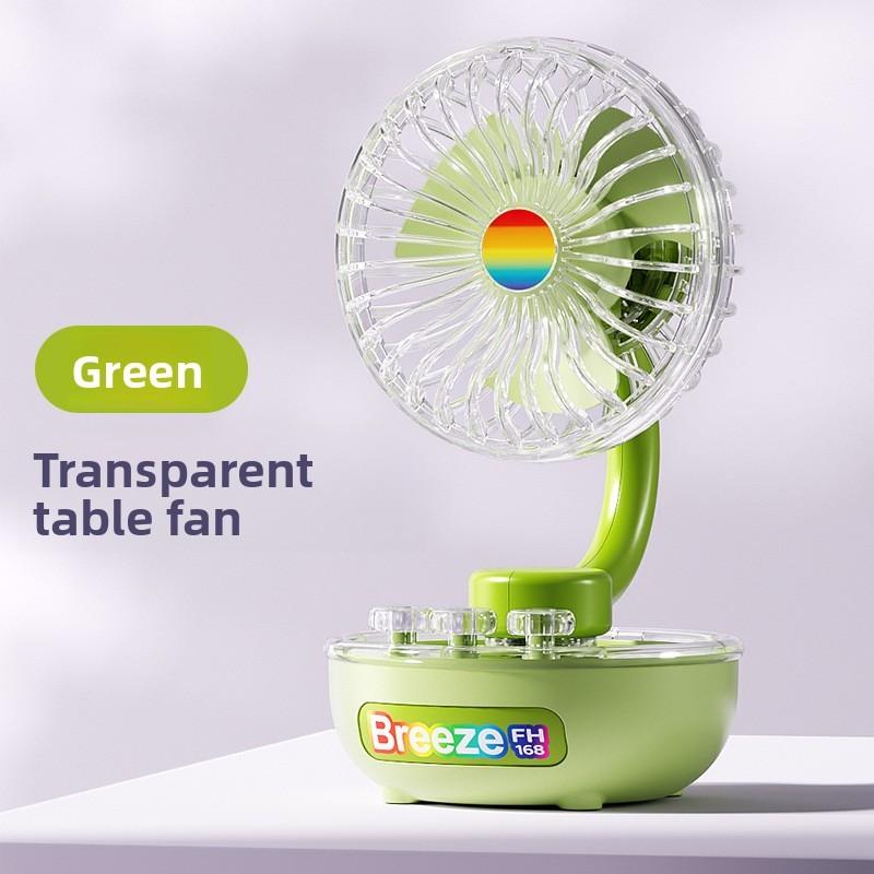 Transparent Table Fan With Atmosphere Light Rechargeable For Home Office And Dormitory Use