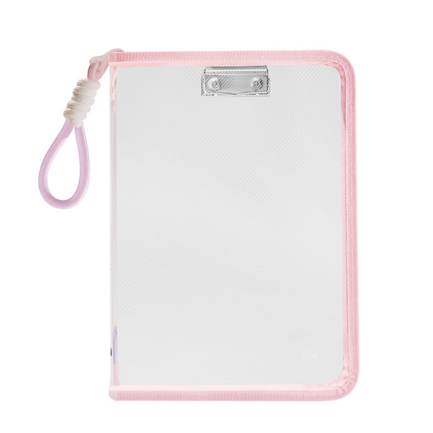 

A4 Storage Organizer Bag Transparent File Folder Bags Portable Student Handbag Type A-Pink