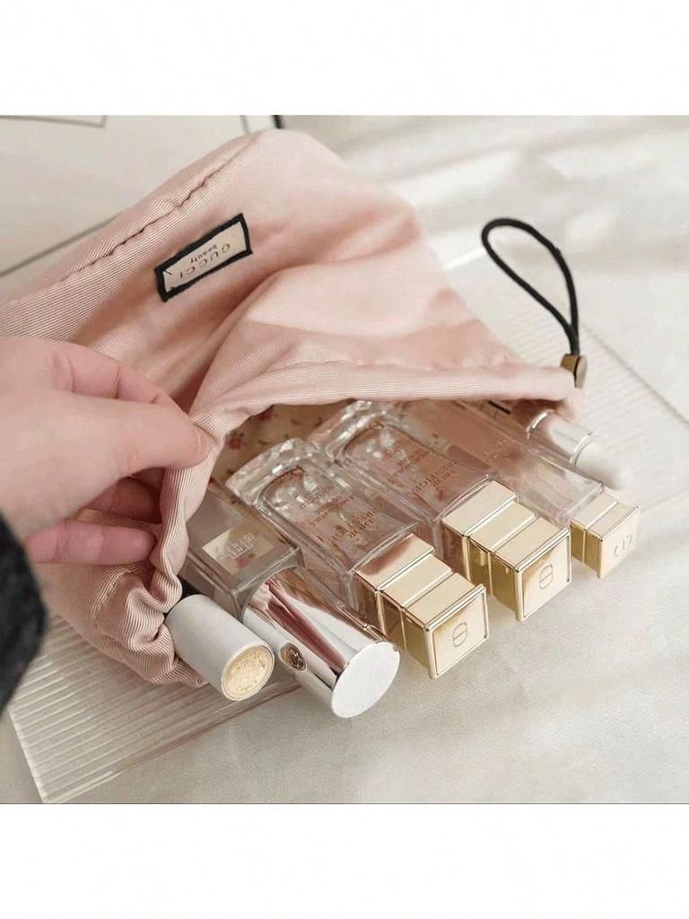 Gucci Pink Drawstring Cosmetic Bag, Portable Storage Pouch for Makeup, Elegant Gift