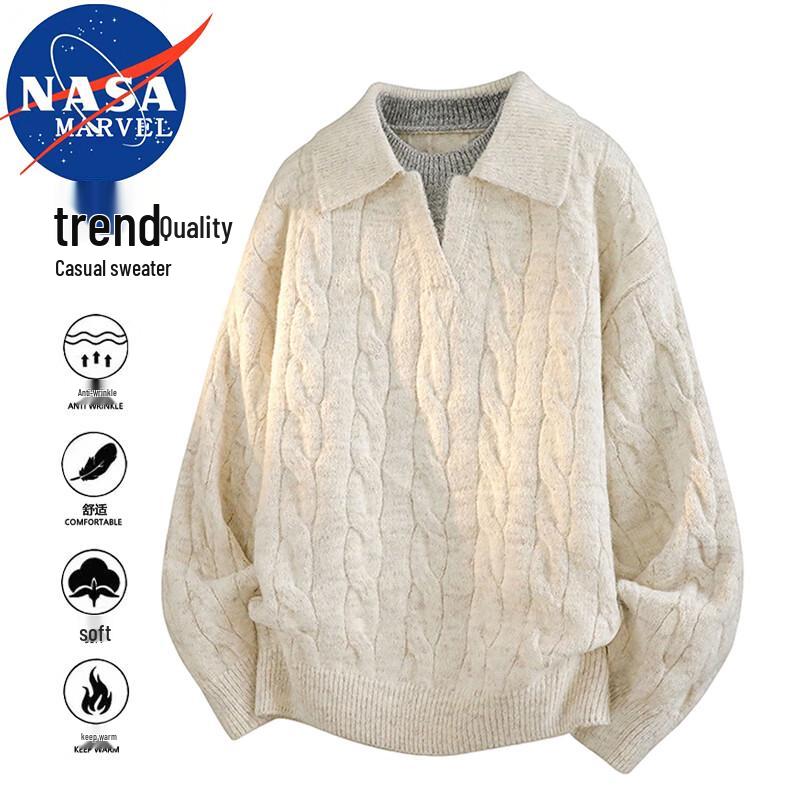 NASA MARVEL Men's Cable Knit Lapel Sweater