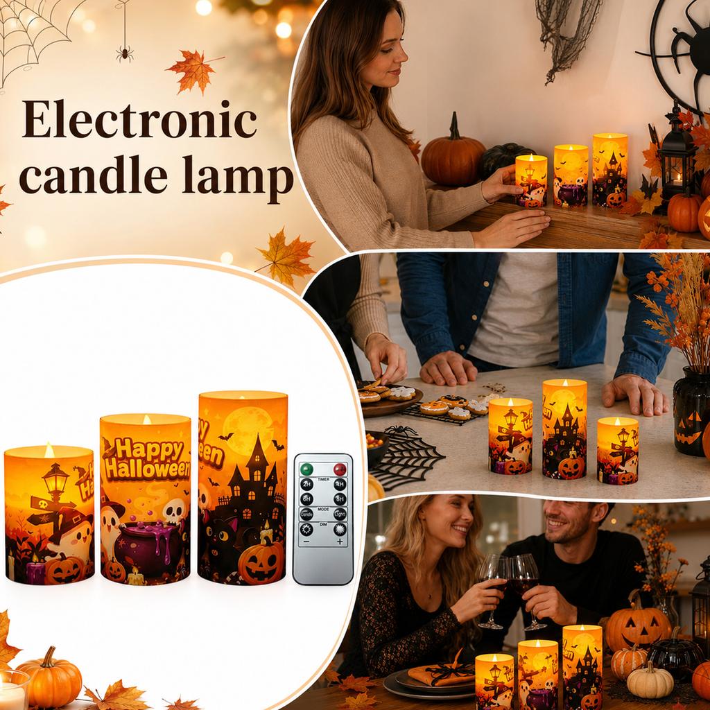 Halloween LED Flameless Candles Set of 3, Decor for Party and Holiday Decoration