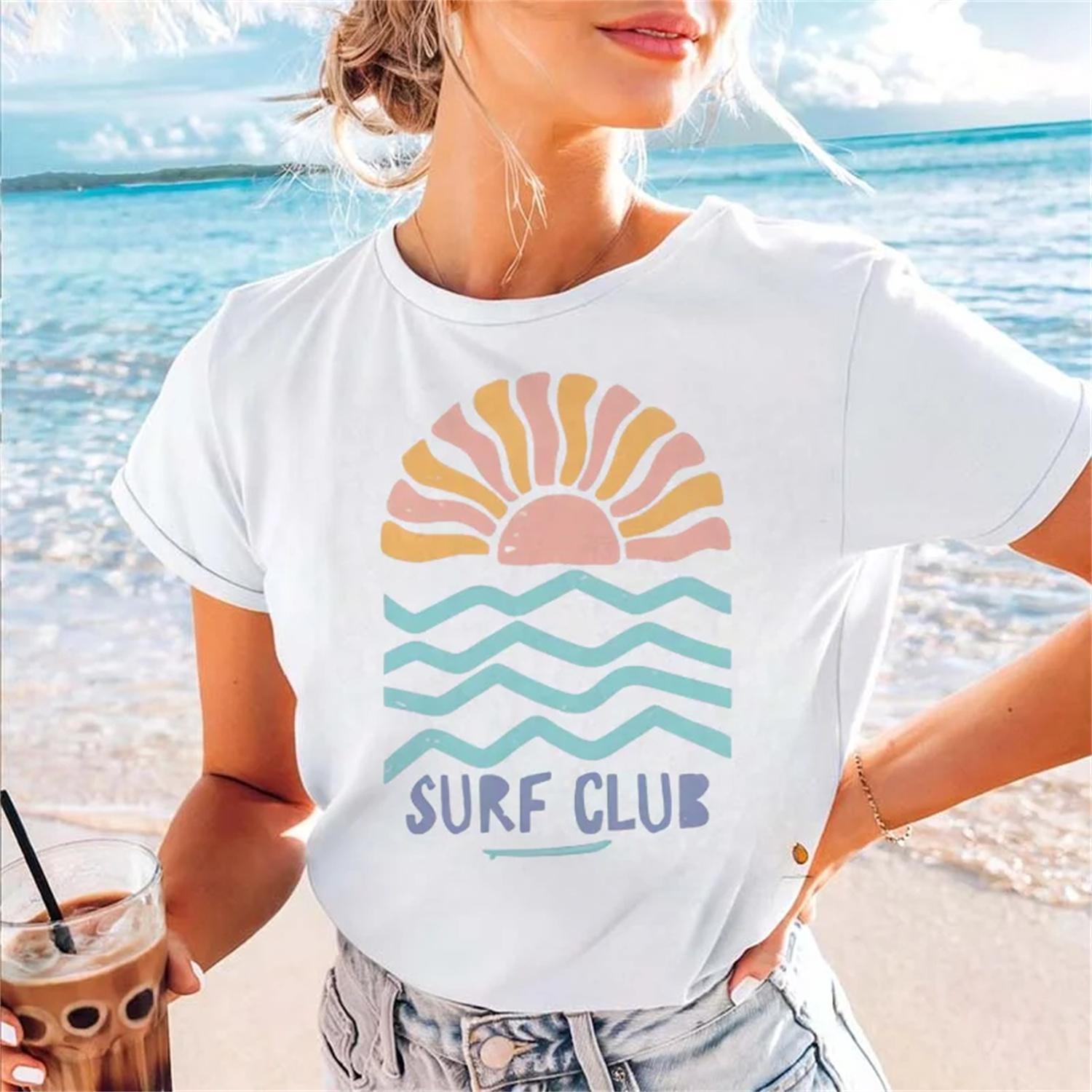 

Pattern Surf Club Printed Street Women s Cartoon Summer T-Shirt Clothing Cute O-Neck Top Style Printed Travel Vacation T-Shirt XXXXXL білий