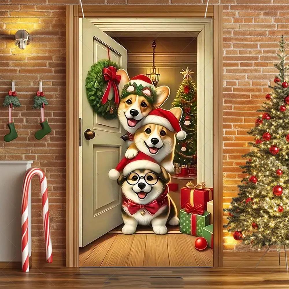Cartoon Pet New Year Christmas Party Decorations Cat Dog Theme Door Covers Background Supplies Xmas Tree Photography Backdrop