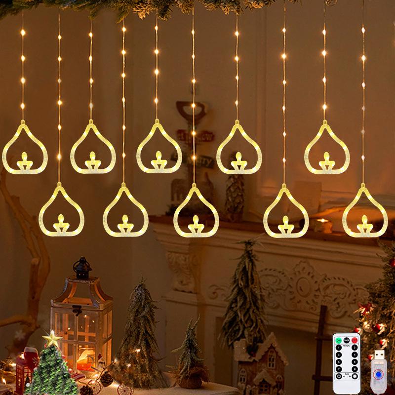 Diwali Usb Curtain String Lights Hanging Diya Ring Ornaments 8 Modes Window Curtain Light Home Mandir for Muslim Holiday Decor
