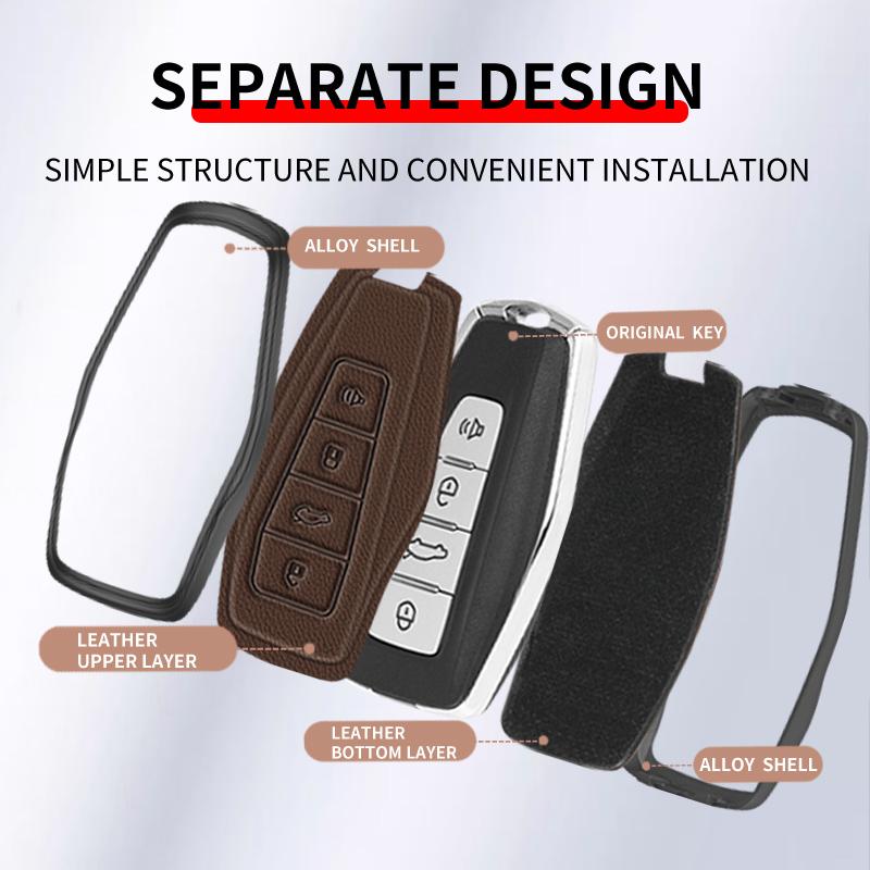 Metal Leather Car Key Case Cover For Geely Key Fob Cover Multicolor For Geely Coolray  X6 Emgrand Global Hawk Gx7 Keychain