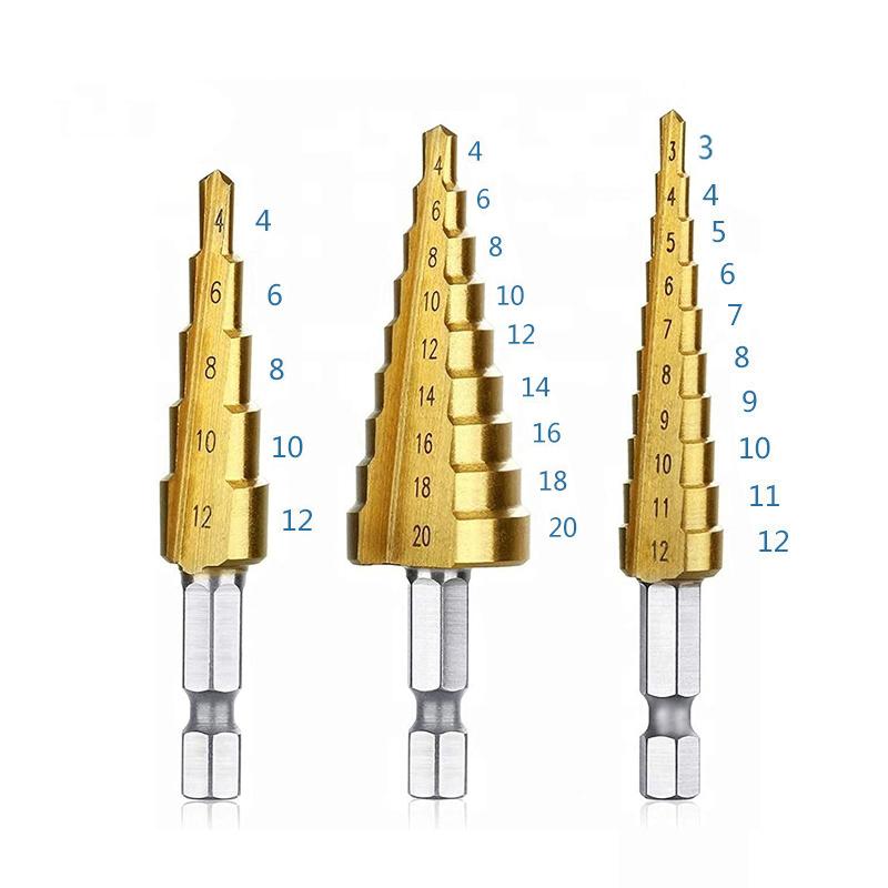 HSS TitaniumCoated Spiral Groove Step Drill Bit Or Straight Grooved Drill Bits 312 412 420 432 For Wood Metal Hole Cutter