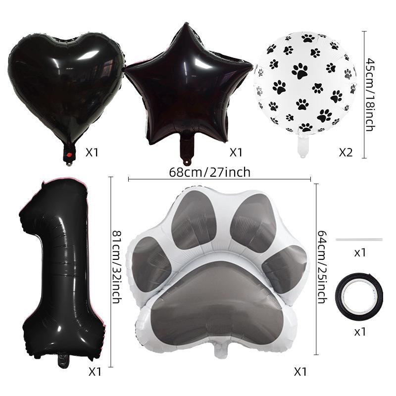 Black Dog Paw Party Balloon Set Aluminum Film Digital Animal Birthday Party Decoration Pet Aluminum Film Balloon