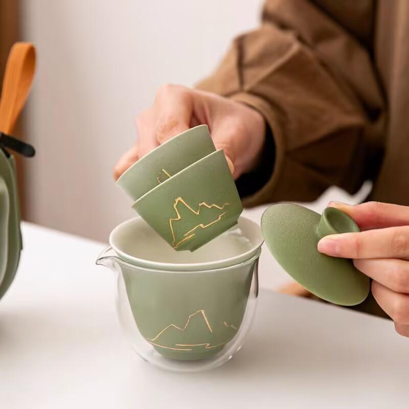 Portable Cover Bowl Travel Tea Set, One Pot And Two Cups, Go Out Outdoors To Make Tea With You, Express Guest Cup, Dragon Boat Festival Gift