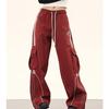 Women's Retro Color Block Hip Hop Cargo Sweatpants - Loose Wide-Leg Floor-Length