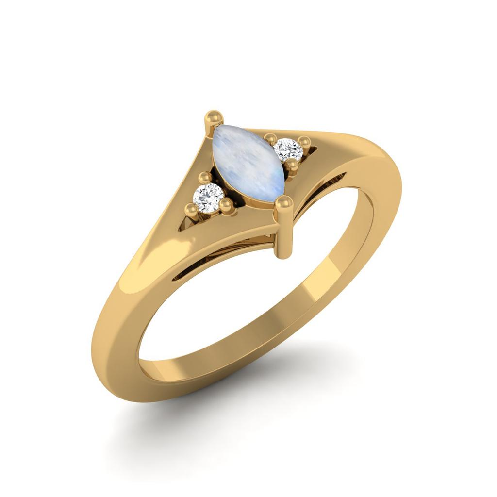 925 Sterling Silver Gold Vermeil 0.29 Cts Marquise Shape Moonstone Three Stone Wedding Women Ring