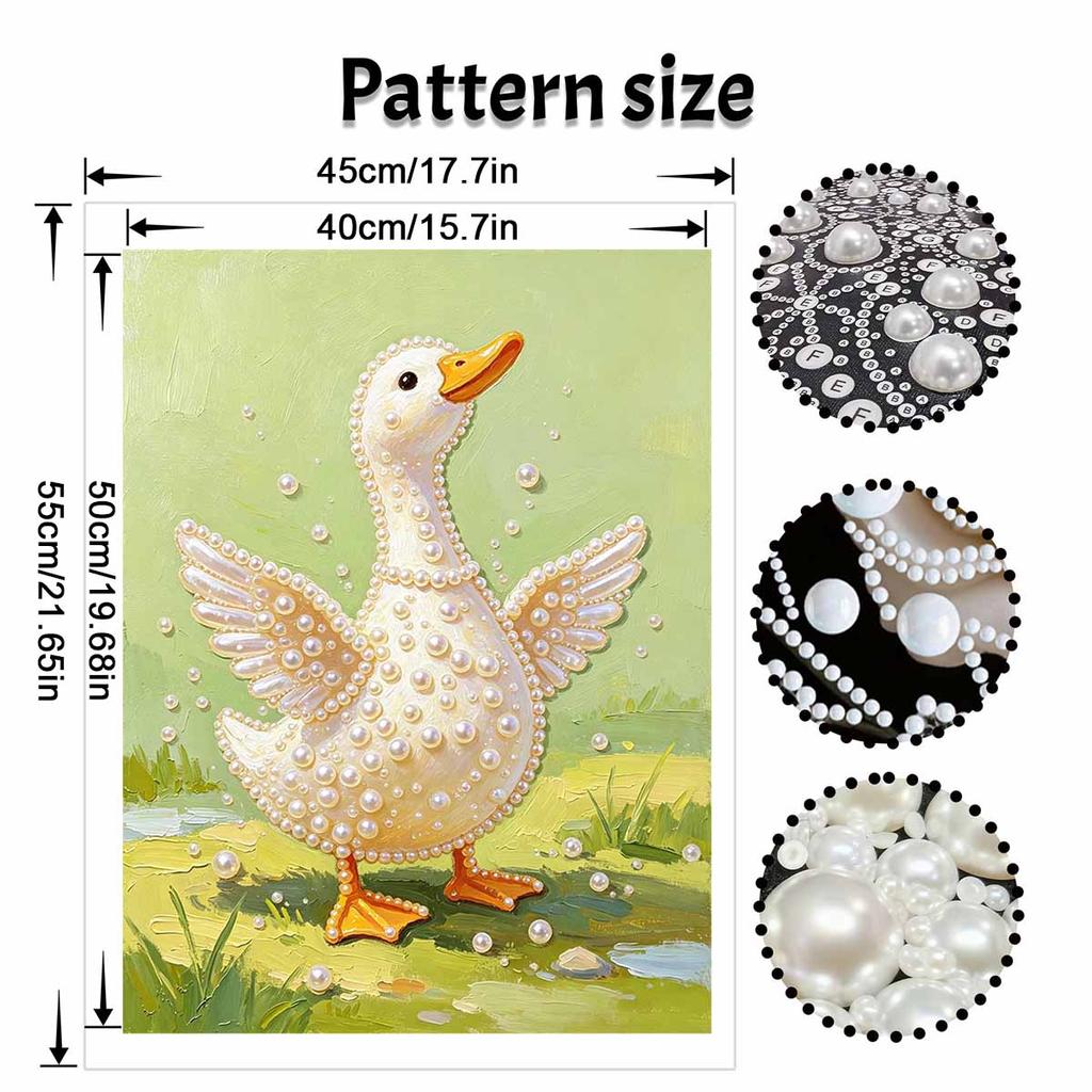 Handmade Framed Pearl Bead Painting Kit Cute White Duck Pattern 3D Shiny Canvas Art Ready To Display Home Decor Gift Idea Perfect For Room