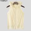 INCERUN Men Summer Sleeveless Zipper Back Mesh Patchwork Fitted Hooded Tank Tops 
