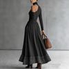 2026 European and American Women's Patchwork Slim High Collar Elegant Long Dress