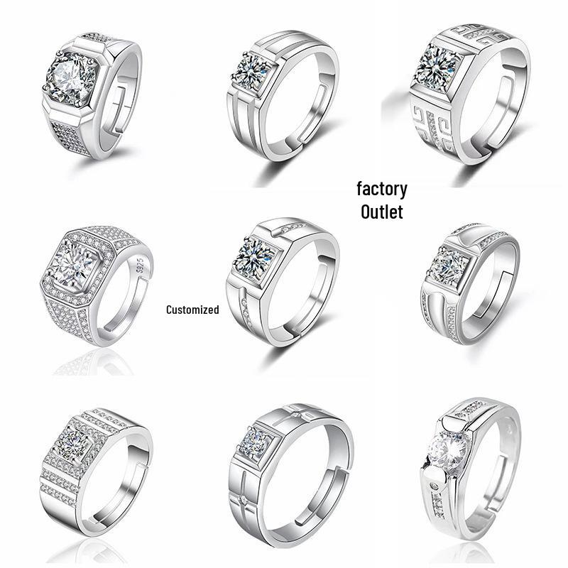 Large Men's Domineering Ring: 925 Sterling Silver, Copper, White Gold-Plated, One Carat Diamond Ring.