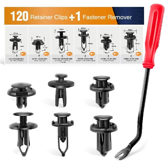 GOOACC Bumper&Splash Shield Retainer Metal Insert Clips Assortment Kit for Acura Honda 91503-SZ3-003 91503-SZ5-003 91506-S9A-003 Toyota Fender Liner 120Pcs Clips + Remover
