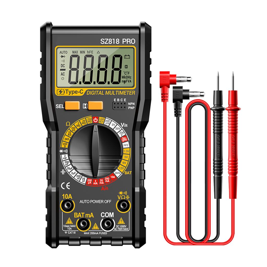Digital-Multimeter, 1999 Zählwerte, AC/DC-Spannungstester mit LCD-Hintergrundbeleuchtung, Data-Hold, Automatische Abschaltung, HFE-Transistor