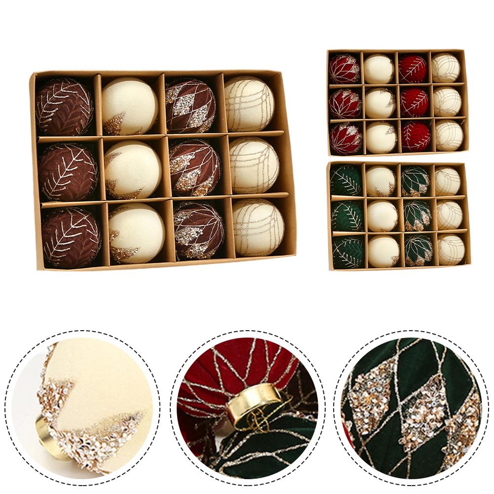 Holiday Tree Decorations Flocked Balls Decor Christmas Celebrations Brown White Complete Set Of Ornaments Cozy Atmosphere