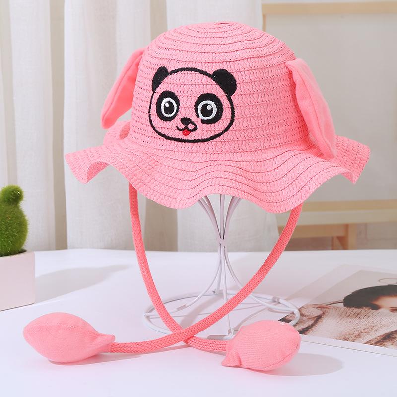 Rabbit Hat Children'S Straw Hat Summer Sun Protection Visor Hat Ear Moving Hat Cute Panda Airbag Hat