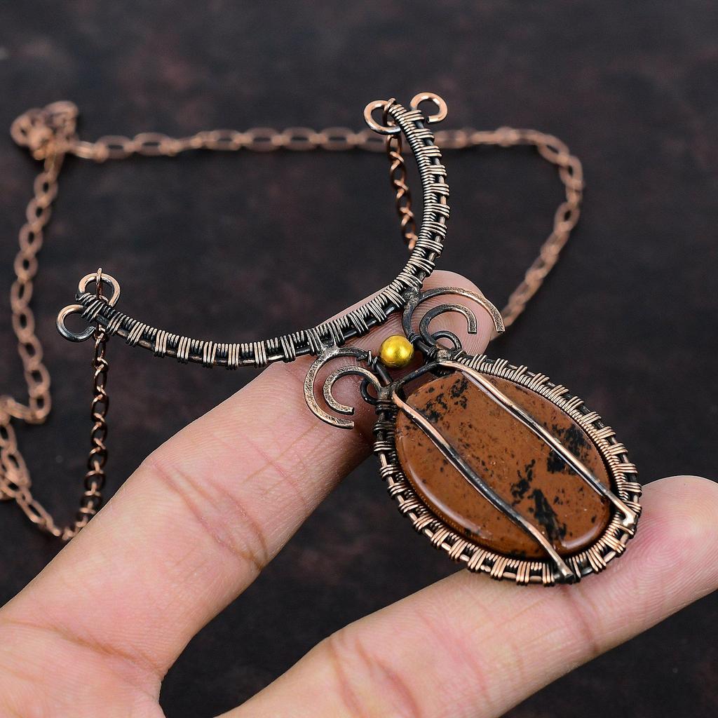 Mahogany Obsidian Necklace Copper Wire Wrapped Necklace Handmade Copper Jewelry Original Gemstone Necklace Adjustable Necklace Gift For Her