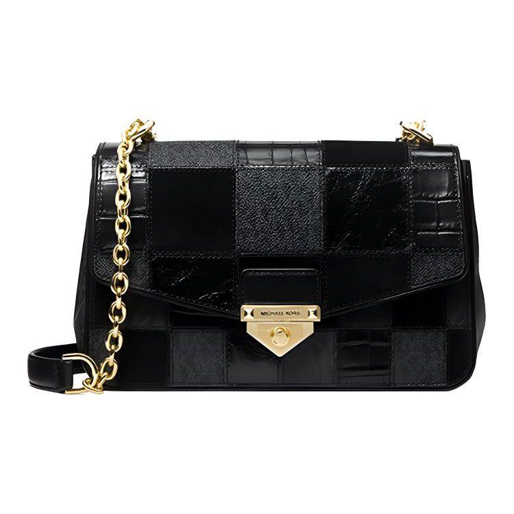 

Michael Kors MK Soho Chain Plaid Patchwork Monogram Faux Leather Shoulder Crossbody Bag Large Women Bags Black 30F1G1SL3O-001 Basic Set (Bag+Dust Bag)