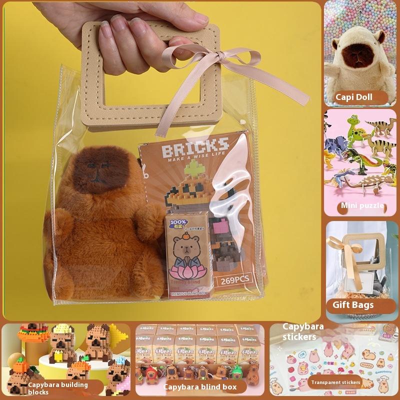 1 Set Pen Stickers Notebook Plush Pendants Handbag Final Prizes Stationery Gift Bag For Students Kawaii Capybara Stationery Kit