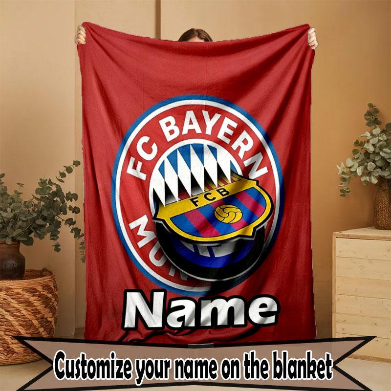 Custom Name Personalized FC Bayern Print Blanket, Home Decor, Bedroom, Sofa, Camping, Couch, Gifts for Birthday Christmas