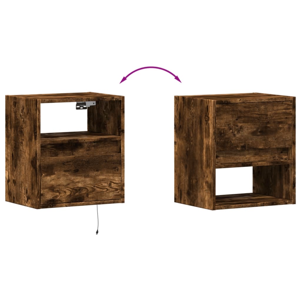 Wall Mounted Nightstand with LED Lights Smoked Oak