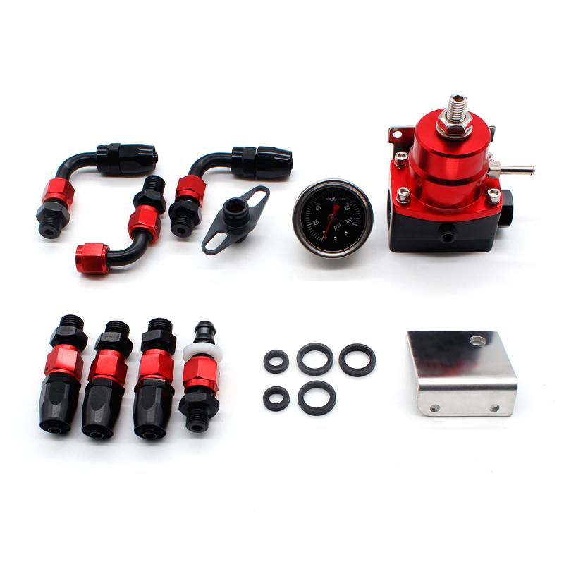 DEFT Regulador de Presión de Combustible Ajustable Universal Aceite Manómetro 100psi Conexión AN 6 Regulador de Presión de Combustible EFI Extremo-Negro Azul