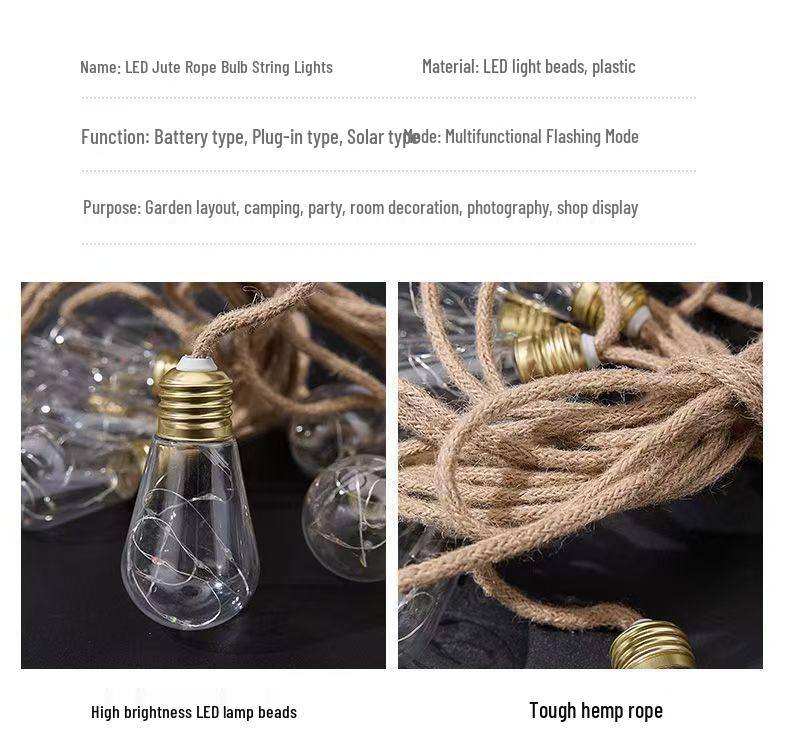 Waterproof Solar Jute Rope Light: Copper Wire Garden Lamp for Outdoor Atmosphere