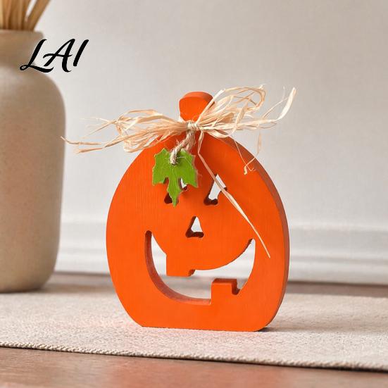 Cute Pumpkin Craft for Showcase Halloween Indoor Wooden Table Sign Spooky Tabletop Block Seasonal Festive Room Ornaments Tiered Tray Centerpiece