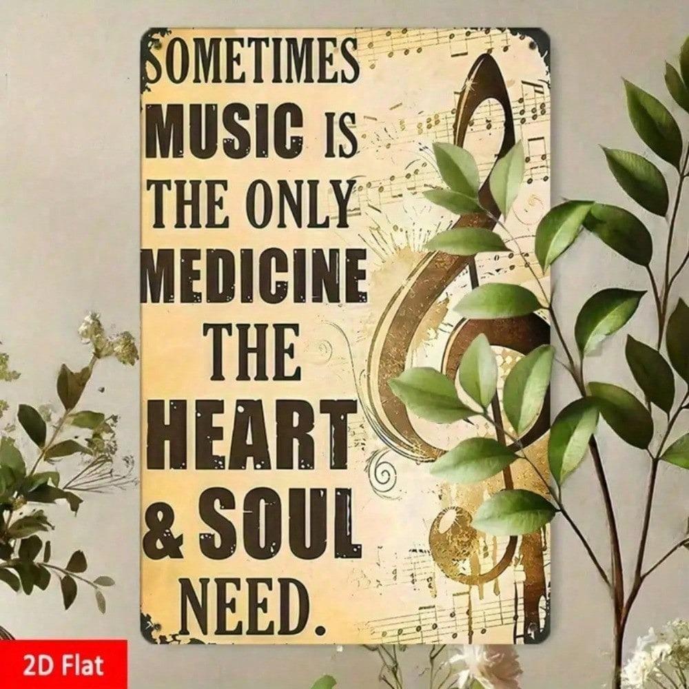 Vintage Music Medicine Metal Tin Sign 8x12in Soulful Wall Decor Bedroom Studio Gift