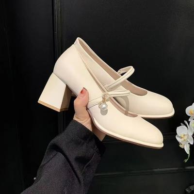 Cheongsam Shoes Mary Jane Single Shoes Women 2025 New Fairy Thick Heel High Heels Soft Leather Evening Gentle Bridesmaid Shoes