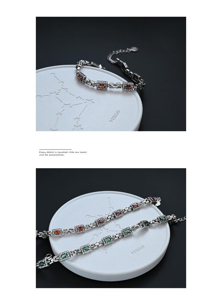 Vintage Luxury Green Zircon Diamond Oval Bracelet
