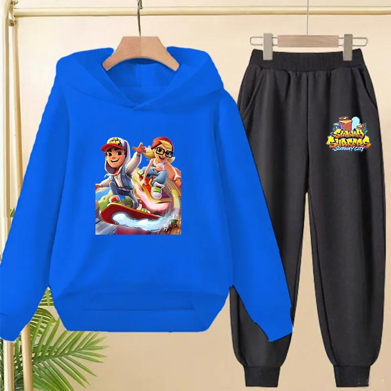 Hot Game Subway Surfers Spring Autumn Fashion Pullover Tracksuit 3-12 Years Boys and Girls Letter Print 2pcs Hoodie+Pants