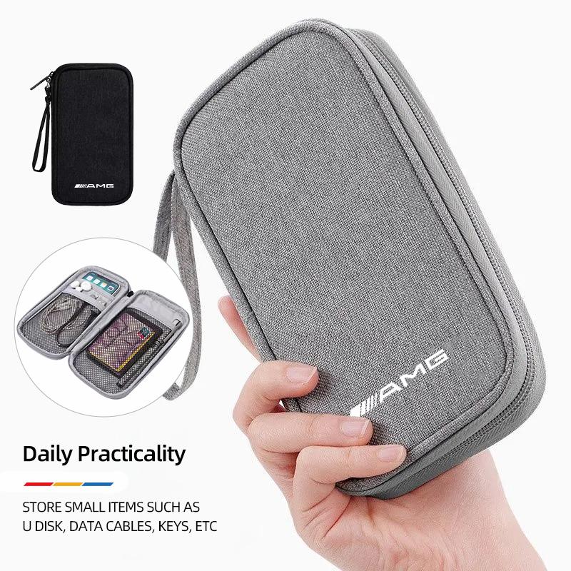 Car Emblem Storage Bag Protable Key Drive Earphone USB Card Pouch For Mercedes Benz AMG W204 W205 W206 W203 W211 W212 W213 W210