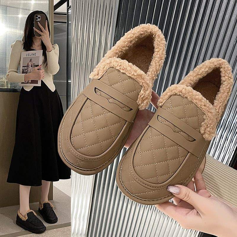 Doudou Shoes Women's 2025 Winter New One-pedal Loafers Velvet Single Shoes Bread Cotton Shoes Platform Fluffy Shoes Women