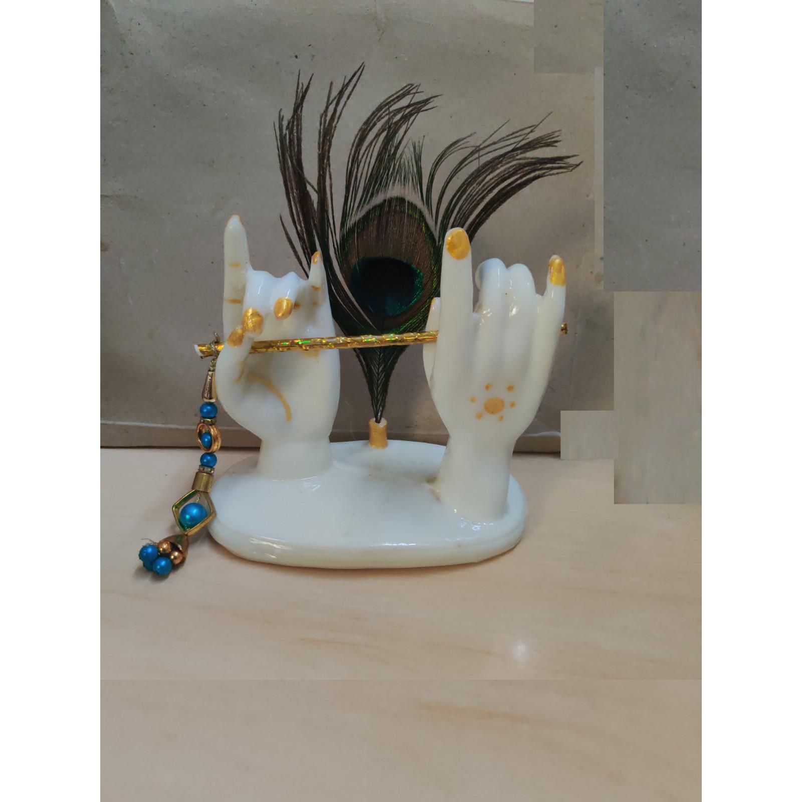 @ Indian Traditional Resin Krishna Hand Statue with Bansuri And Morpankh Zr-1577-60%Off