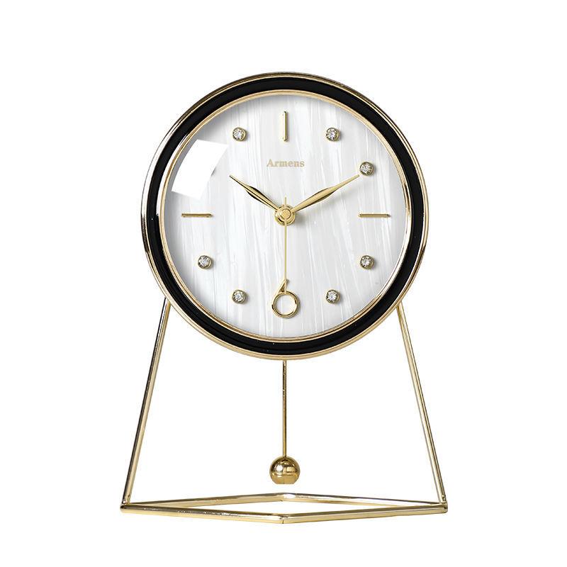 Luxury 8inch Alloy Mute Desk  Table Clock with Diamond Pendulum Deco Clock for Bedroom Livingroom