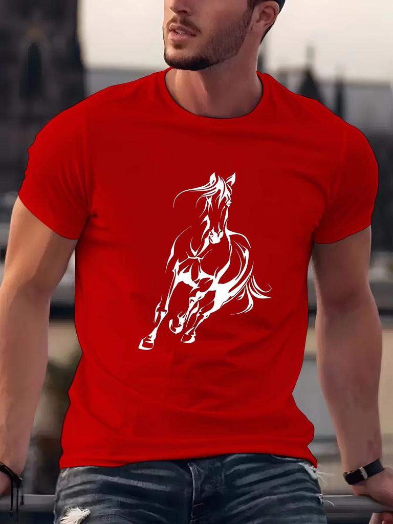 Neues Sommer Herren Reine Baumwolle High-End Lässig Locker Pferderennen Muster Bedruckt Rundhals Kurzarm T-Shirt Übergröße Top