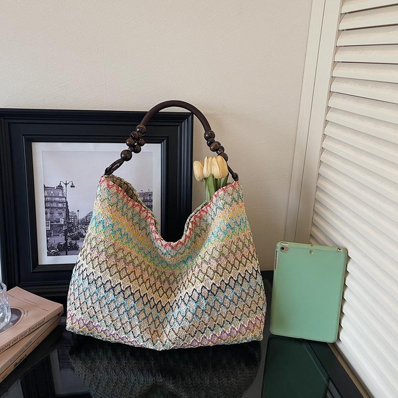 Seaside Vacation Colorful Straw Bag Women's Large Capacity Commuting Shoulder Tote Bag