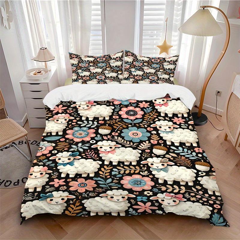 

3pcs Sheep Floral Bedding Cover Set, Fashion Classic Popular Print Bedding Set, Soft Comfortable, All - Season Use, For Bedroom, Guest Room179 135x200cm