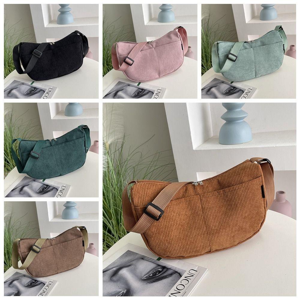 Korean Style Corduroy Shoulder Bag Cotton Cloth Canvas Handbag Solid Color Shoulder Bag  All-match