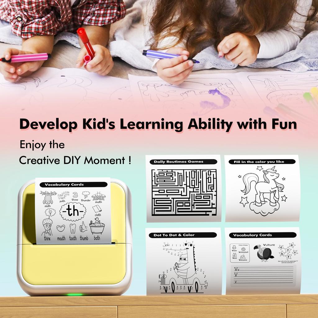 57mm Label Thermal Printer 2inch Pocket Printer BT Wireless Connect Compatible with for Android for IOS APP Support Receipt Labe