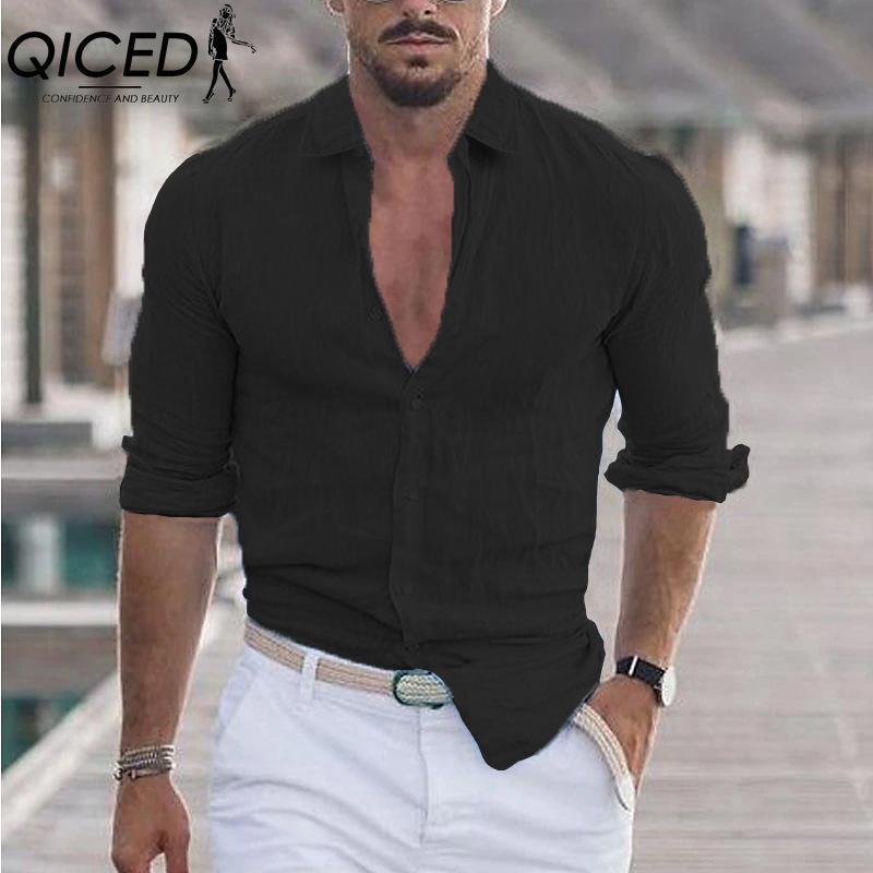QICED Cotton Long Sleeve T-shirt Men's Fashion Loose Shirt Printed Compassionate Shirt