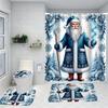 Christmas Santa Claus Pattern Shower Curtain Bath Sets Waterproof Non-Slip Bathroom Rug Toilet U  With 12 Hooks Home Deco