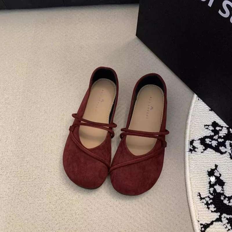 Brown Mary Jane Women's Shoes 2025 New Spring and Autumn Temperament Shoes Xiaoxiangfeng Flats French Suede Single Shoes Women