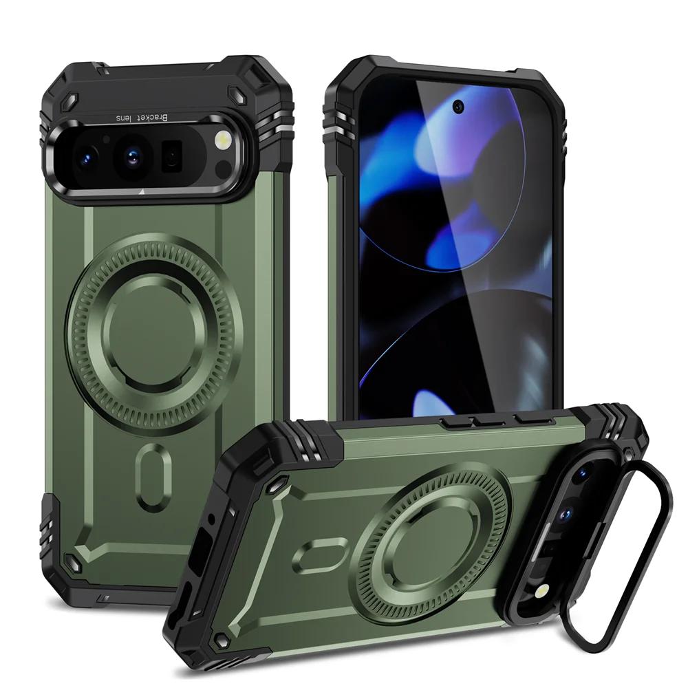 Magnetic Support Wireless Charging Camera Bracket Phone Case for Google Pixel 9 Pro XL Hard Shell Shockproof Protection Cover